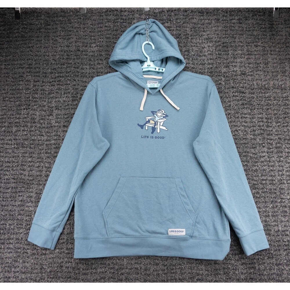 Life Is Good Hoodie Mens XL Blue Pullover Sweatshirt Lounge Graphic Outdoor